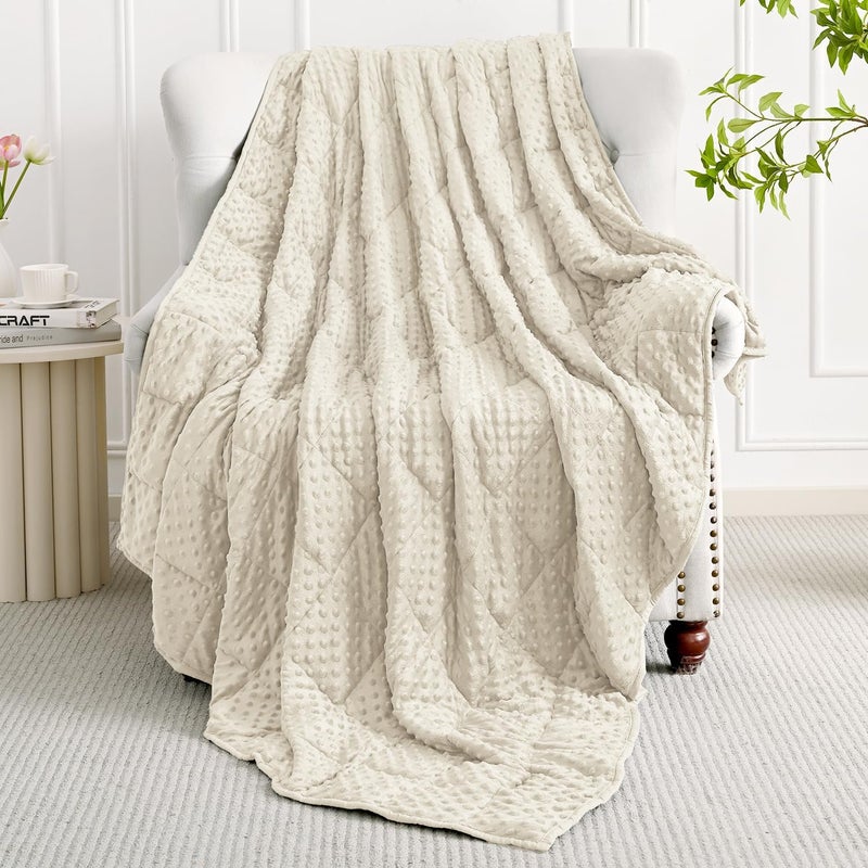 Mr. Sandman بطانية مرزم النوم الموزونة للبالغين، بنقاط مينكي وخرز زجاجي، ناعمة ومريحة للنوم، قابلة للغسيل في الغسالة، مقاس 60 × 80 بوصة، بلون أبيض - Image 2