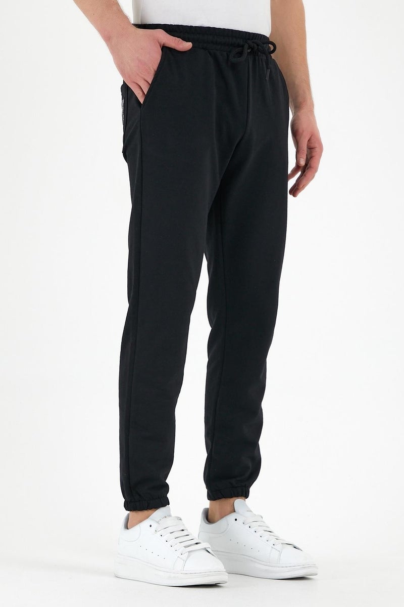 mmetalic Black Men's Sweatpants with Labels, Back and Side Pockets, Regular Fit Elastic Legs.  - Image 4