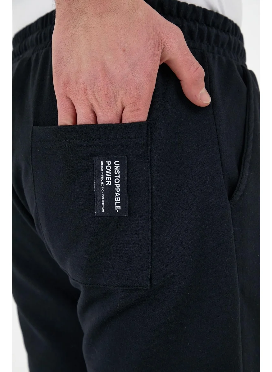 mmetalic Black Men's Sweatpants with Labeled Back and Side Pockets Regular Fit Elastic Legs.