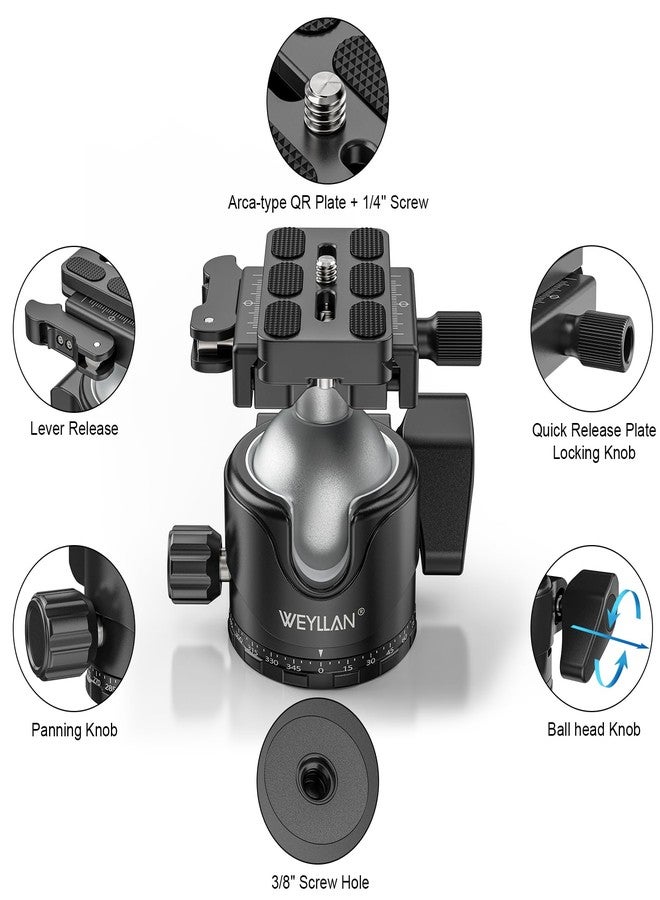 WEYLLAN EH46L Tripod Ball Head with Lever Release, 46mm Low Profile Heavy Duty Ball Head Mount with Arca Swiss Quick Release Plate for Camera Tripod Monopod DSLR Camcorder Telescope,Max Load 44lb/20kg - Image 3