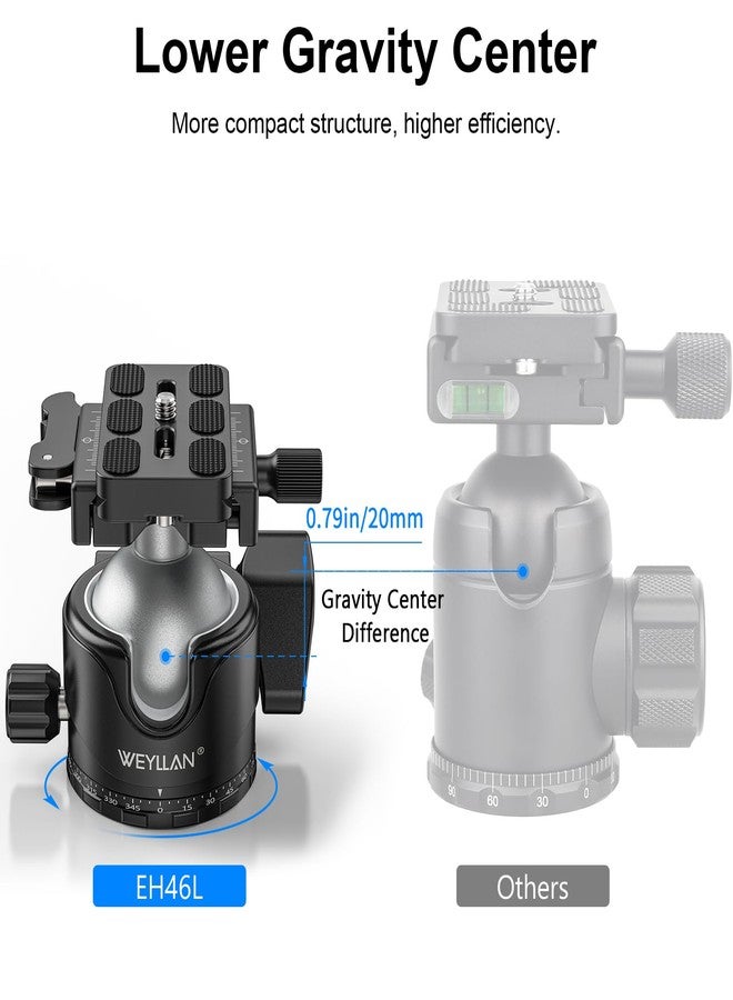 WEYLLAN EH46L Tripod Ball Head with Lever Release, 46mm Low Profile Heavy Duty Ball Head Mount with Arca Swiss Quick Release Plate for Camera Tripod Monopod DSLR Camcorder Telescope,Max Load 44lb/20kg - Image 5
