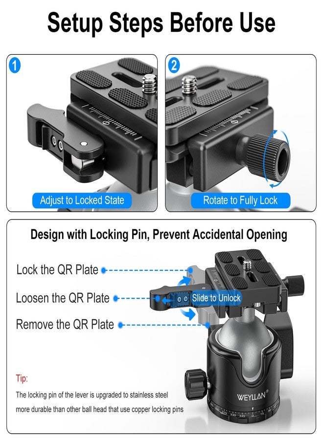 WEYLLAN EH46L Tripod Ball Head with Lever Release, 46mm Low Profile Heavy Duty Ball Head Mount with Arca Swiss Quick Release Plate for Camera Tripod Monopod DSLR Camcorder Telescope,Max Load 44lb/20kg - Image 4