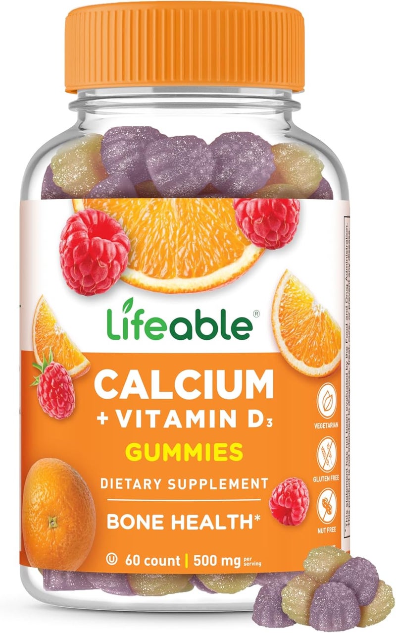 Lifeable Calcium with Vitamin D3 Gummies  Calcium 500 mg D3 1000 IU  Great Tasting Bone Strength Supplements  for Bone Health  Calcium Gummies for Women Men  60 Gummies - Image 1