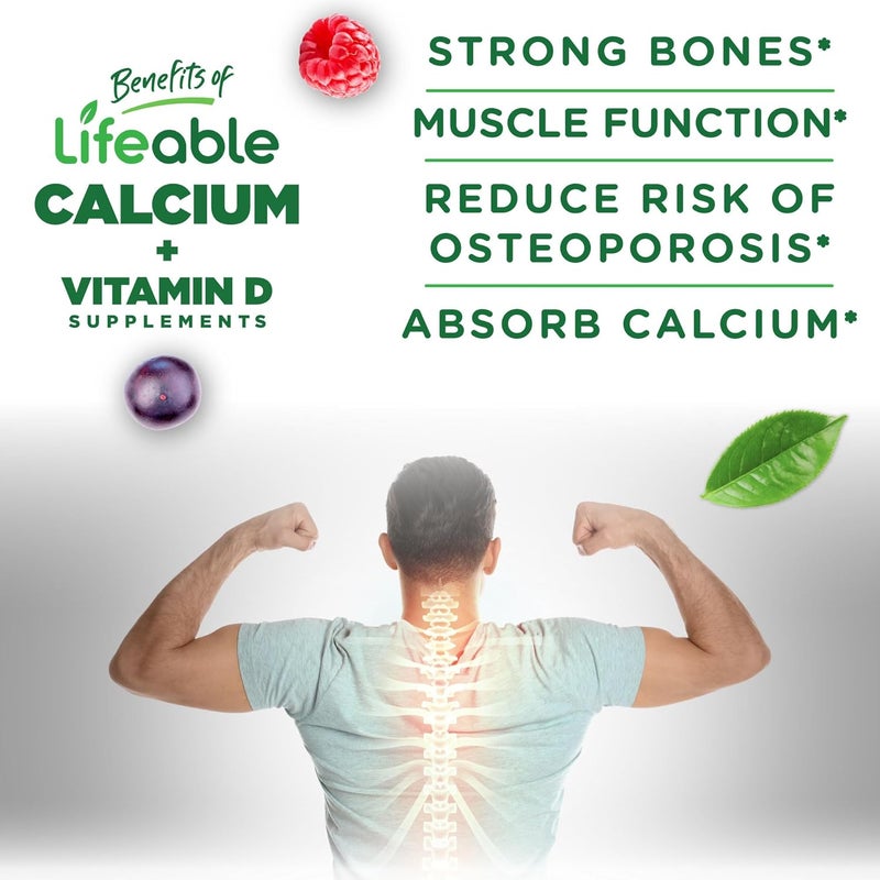 Lifeable Calcium with Vitamin D3 Gummies  Calcium 500 mg D3 1000 IU  Great Tasting Bone Strength Supplements  for Bone Health  Calcium Gummies for Women Men  60 Gummies - Image 3