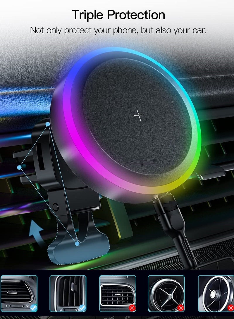 Magnetic Wireless Car Charger Mount,Compatible with Magsafe Mount,Stick on Dashboard Air Vent Phone Holder for iPhone 14/13/12 Series