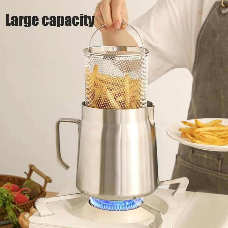 BROLEO Grease Container With Strainer, Smoothly Pouring 304 Stainless Steel Oil Strainer Pot Multifunctional Ergonomic Handle With Frying Basket for Home (1.5L), bs6f4gg5yz-11 - Image 2