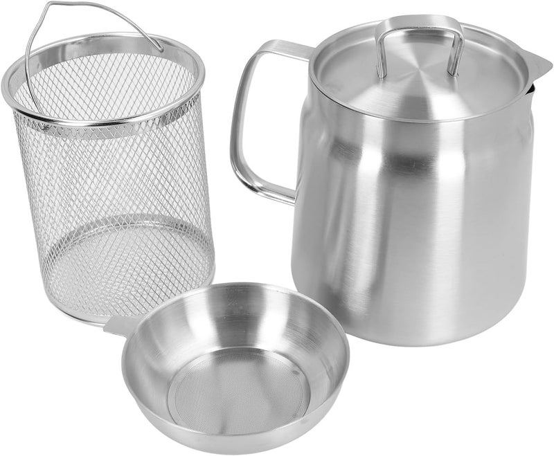 BROLEO Grease Container With Strainer, Smoothly Pouring 304 Stainless Steel Oil Strainer Pot Multifunctional Ergonomic Handle With Frying Basket for Home (1.5L), bs6f4gg5yz-11 - Image 3