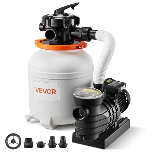 VEVOR 12" Sand Filter Pump for Above Ground Pools Up to 15000 Gallons, 0.33 HP 3000 GPH Pool Filtration System, Pre-Assembled Core for Easy Setup, Leak-Resistant Design & 6-Way Valve - Image 1