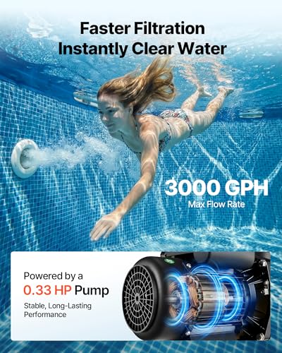 VEVOR 12" Sand Filter Pump for Above Ground Pools Up to 15000 Gallons, 0.33 HP 3000 GPH Pool Filtration System, Pre-Assembled Core for Easy Setup, Leak-Resistant Design & 6-Way Valve - Image 4