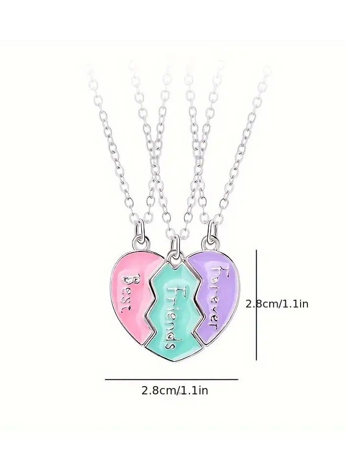 Goolsky طقم 3 قطع - قلائد قلب صديقة مميزة بألوان باهتة - نقش "أفضل أصدقاء إلى الأبد"، سبيكة زنك مع سلسلة بلون ذهبي، هدية صداقة مثالية للفتيات، طول قابل للتعديل - Image 5
