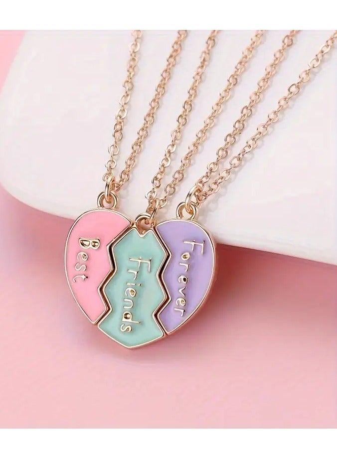 Goolsky طقم 3 قطع - قلائد قلب صديقة مميزة بألوان باهتة - نقش "أفضل أصدقاء إلى الأبد"، سبيكة زنك مع سلسلة بلون ذهبي، هدية صداقة مثالية للفتيات، طول قابل للتعديل - Image 1
