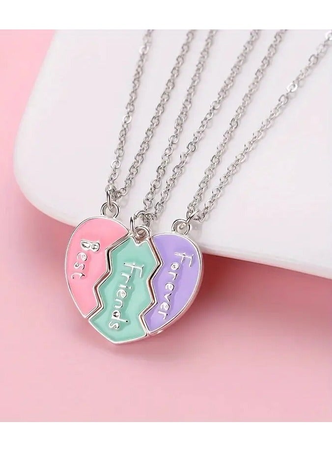 Goolsky طقم 3 قطع - قلائد قلب صديقة مميزة بألوان باهتة - نقش "أفضل أصدقاء إلى الأبد"، سبيكة زنك مع سلسلة بلون ذهبي، هدية صداقة مثالية للفتيات، طول قابل للتعديل - Image 3