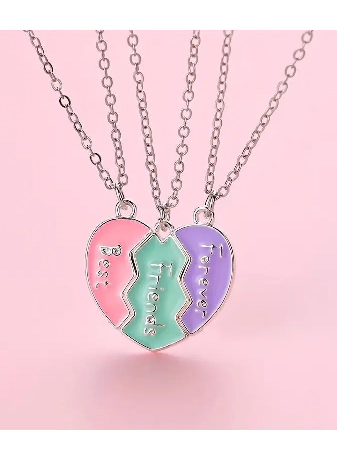 Goolsky طقم 3 قطع - قلائد قلب صديقة مميزة بألوان باهتة - نقش "أفضل أصدقاء إلى الأبد"، سبيكة زنك مع سلسلة بلون ذهبي، هدية صداقة مثالية للفتيات، طول قابل للتعديل - Image 4