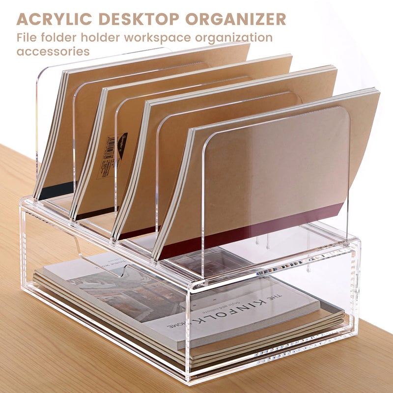 HeZone Desk Organizers and Accessories, Acrylic Desk Organizer with Drawer, Office Supplies Organization Storage, Clear Acrylic File Organizer for Desk - 1 Pack - Image 2