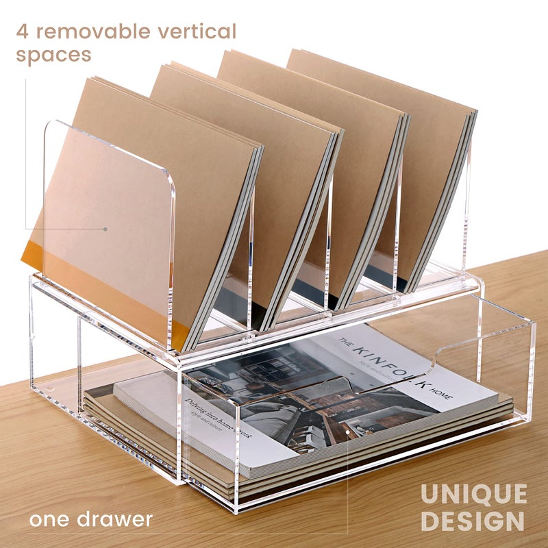 HeZone Desk Organizers and Accessories, Acrylic Desk Organizer with Drawer, Office Supplies Organization Storage, Clear Acrylic File Organizer for Desk - 1 Pack - Image 4