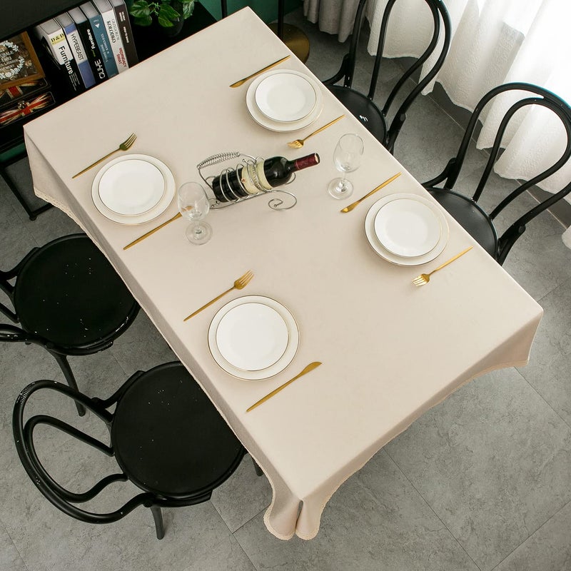 EHouseHome Faux Linen Tablecloth with Lace Trim - Waterproof/Spill Proof/Stain Resistant/Wrinkle Free/Oil Proof - for Banquet  Parties  Dinner Wedding Holiday Nature  Rectangle 60x102Inch - Image 4