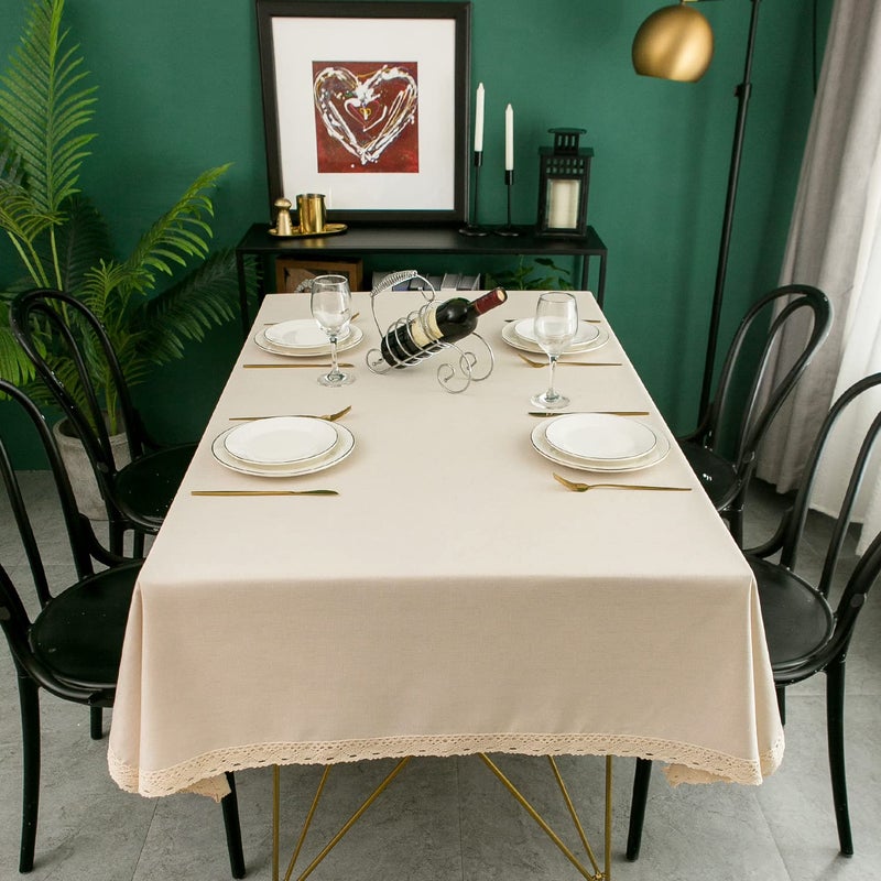 EHouseHome Faux Linen Tablecloth with Lace Trim - Waterproof/Spill Proof/Stain Resistant/Wrinkle Free/Oil Proof - for Banquet  Parties  Dinner Wedding Holiday Nature  Rectangle 60x102Inch - Image 2
