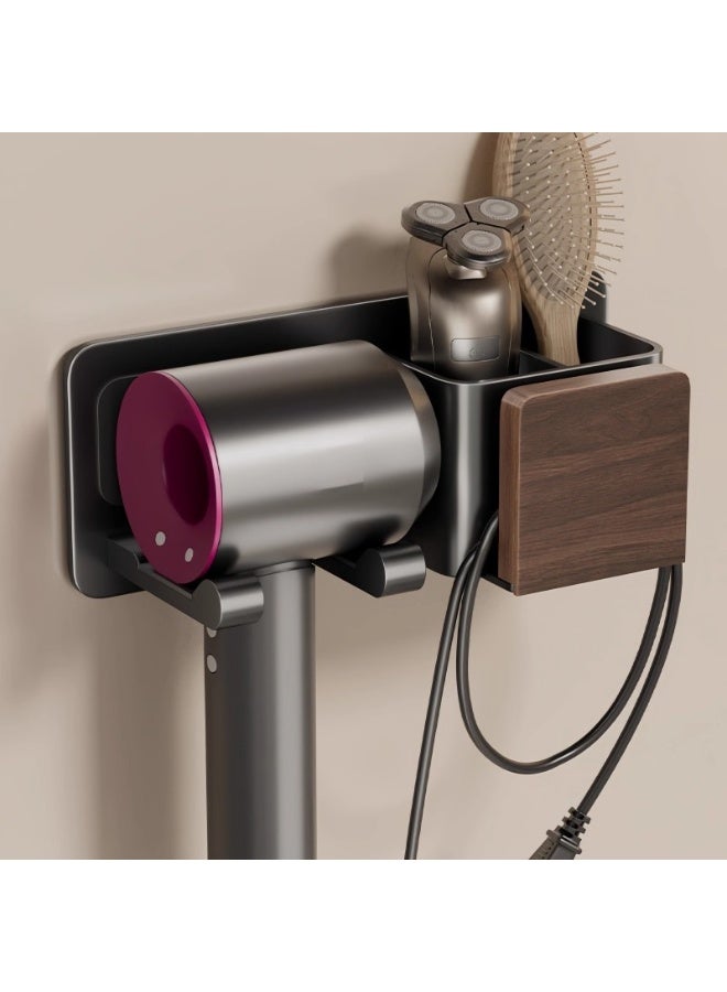 حامل مجفف الشعر تيندبيا، حامل مكواة التجعيد، حامل مكواة مسطحة، حامل مجفف الشعر مثبت على الحائط، 3 في 1 منظم أدوات الشعر في الحمام لمجفف عالمي، أسود مطفي من الجوز