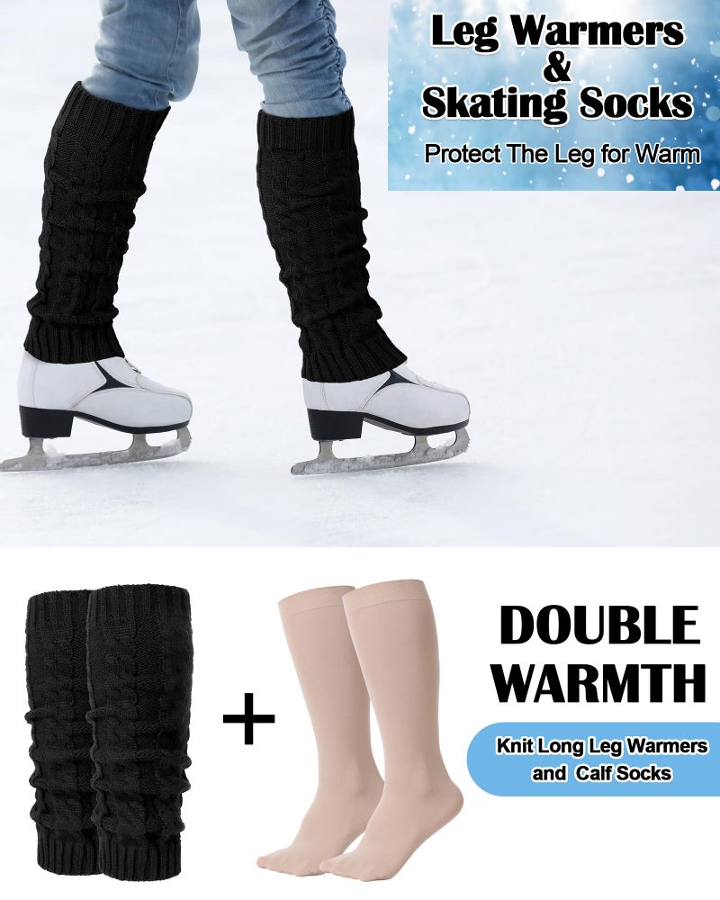 Chuarry 6 Pairs Skating Leg Warmer Sets for Women Girls Knit Long Leg Warmers Socks Calf Socks Set for Ice Figure Skating(Black White Gray Nude,Spiral Style) - Image 5