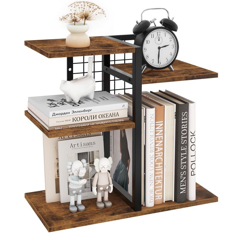 ELITEROO Desktop Shelf Organizer, 4-Tier Wooden Desk Bookshelf, Small Tabletop Book Shelf, Adjustable Display Rack for Home, Office, Dorm, Rustic Brown - Image 1