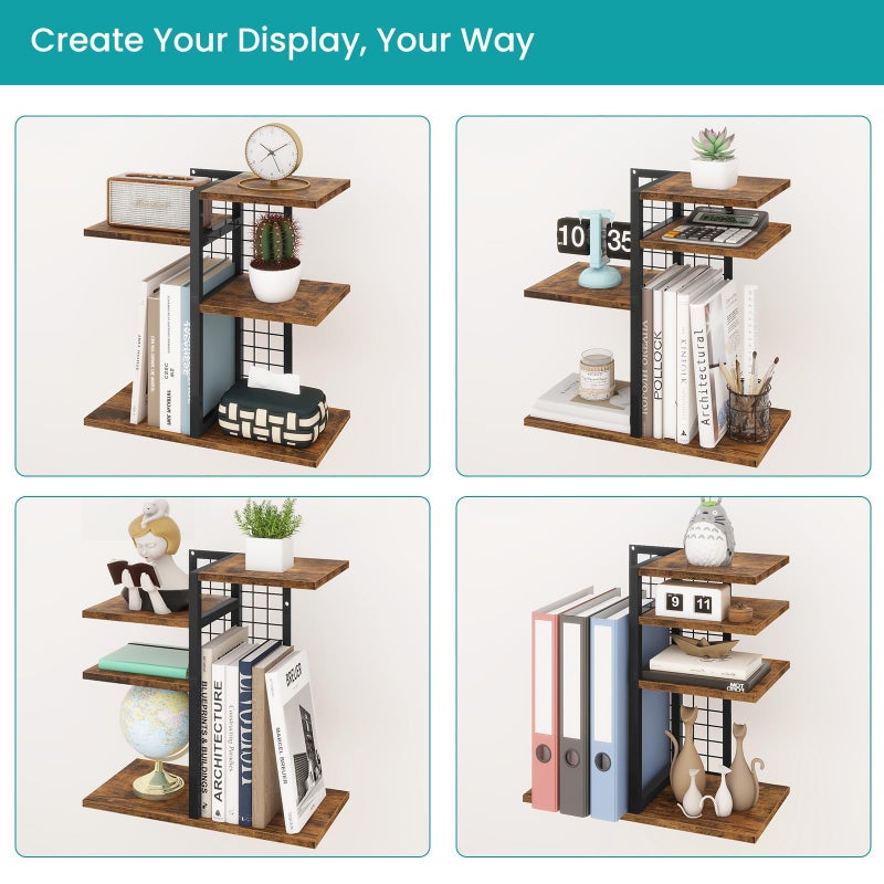 ELITEROO Desktop Shelf Organizer, 4-Tier Wooden Desk Bookshelf, Small Tabletop Book Shelf, Adjustable Display Rack for Home, Office, Dorm, Rustic Brown - Image 4