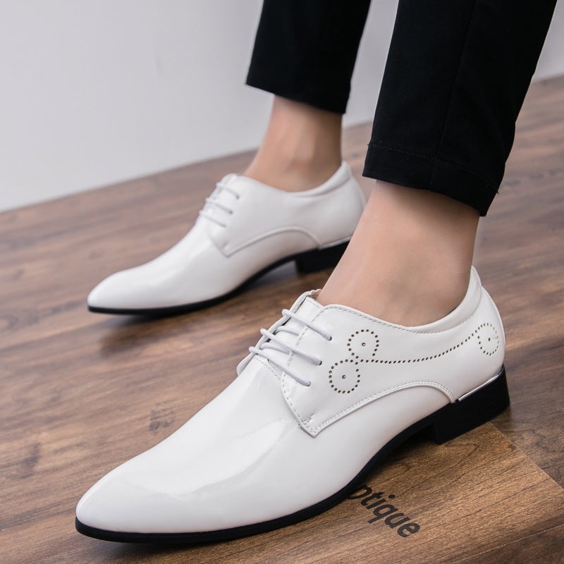 British Style Brogue Pointed Leather Shoes Korean Style Casual Po Studio Wedding Po White Men'S Shoes Hairstylist Shoes - Image 4