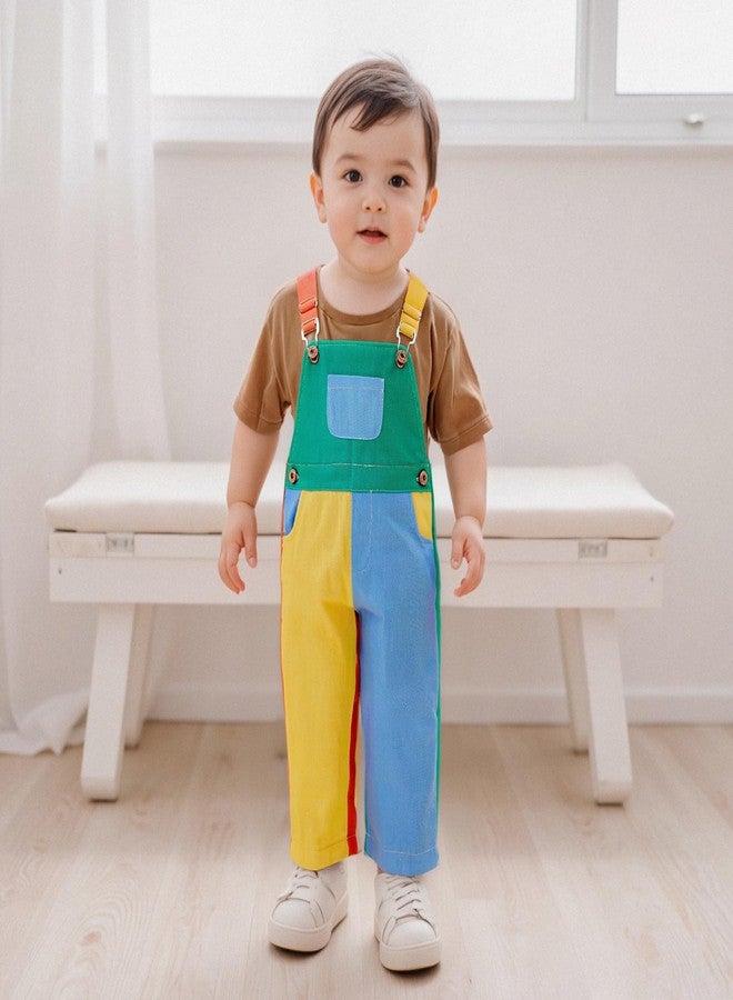 Fernvia Toddler Kids Baby Boy Girl Contrast Color Overalls Pants Clothes 2T 3T 4T 5T Adjustble Shoulder Strap Romper Workwear (A-Contrast color, 2-3 Years) - Image 2