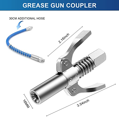 Gute Double Handle Grease Gun Coupler, 10000 PSI Duty Grease Tips Quick Lock and Release Grease Coupler with 12" Spring Flex Hose,Compatible with All Grease Guns 1/8" NPT Ends,1PC - Image 4