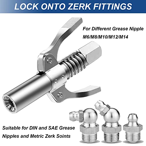 Gute Double Handle Grease Gun Coupler, 10000 PSI Duty Grease Tips Quick Lock and Release Grease Coupler with 12" Spring Flex Hose,Compatible with All Grease Guns 1/8" NPT Ends,1PC - Image 5