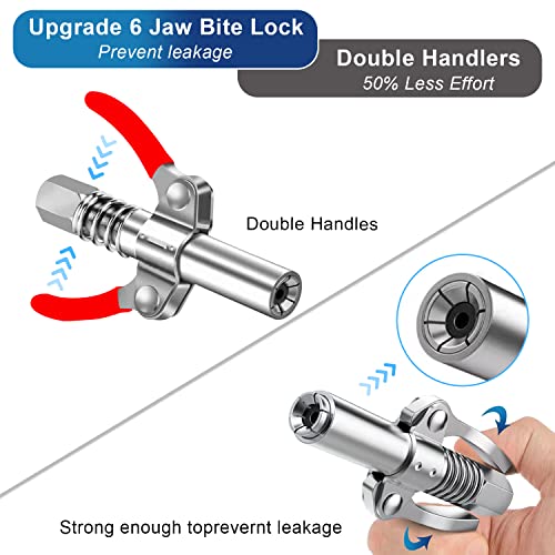 Gute Double Handle Grease Gun Coupler, 10000 PSI Duty Grease Tips Quick Lock and Release Grease Coupler with 12" Spring Flex Hose,Compatible with All Grease Guns 1/8" NPT Ends,1PC - Image 3