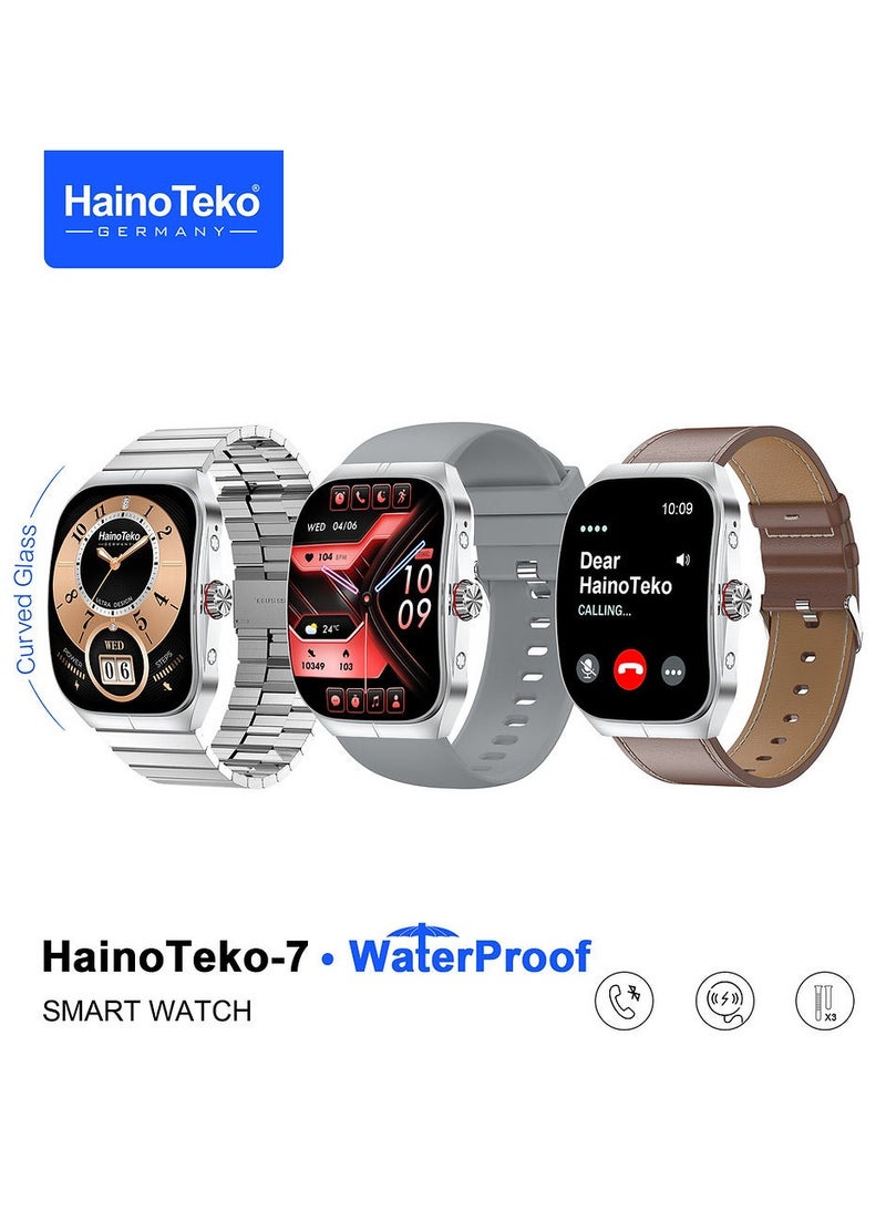 Haino Teko HainoTeko-7 Curved AMOLED Display Waterproof Smartwatch with Voice Assistants 3 Straps and Charging Cable Designed For Ladies and Gents Silver - Image 1