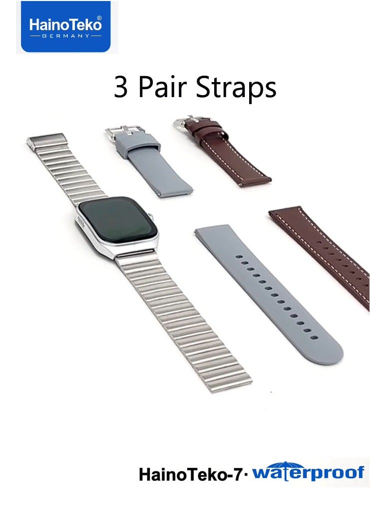 Haino Teko HainoTeko-7 Curved AMOLED Display Waterproof Smartwatch with Voice Assistants 3 Straps and Charging Cable Designed For Ladies and Gents Silver - Image 3