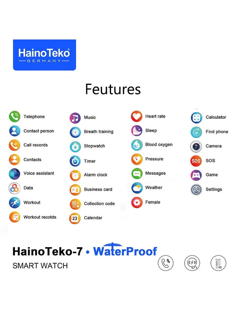 Haino Teko HainoTeko-7 Curved AMOLED Display Waterproof Smartwatch with Voice Assistants 3 Straps and Charging Cable Designed For Ladies and Gents Silver - Image 4