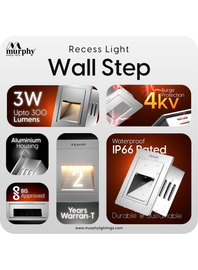 Murphy 3W Wall Step White Body Conceal Light Outdoor and Indoor LED Foot Light with Aluminium IP65 Grade Waterproof Body : Warm White, Pack of 10 - Image 3