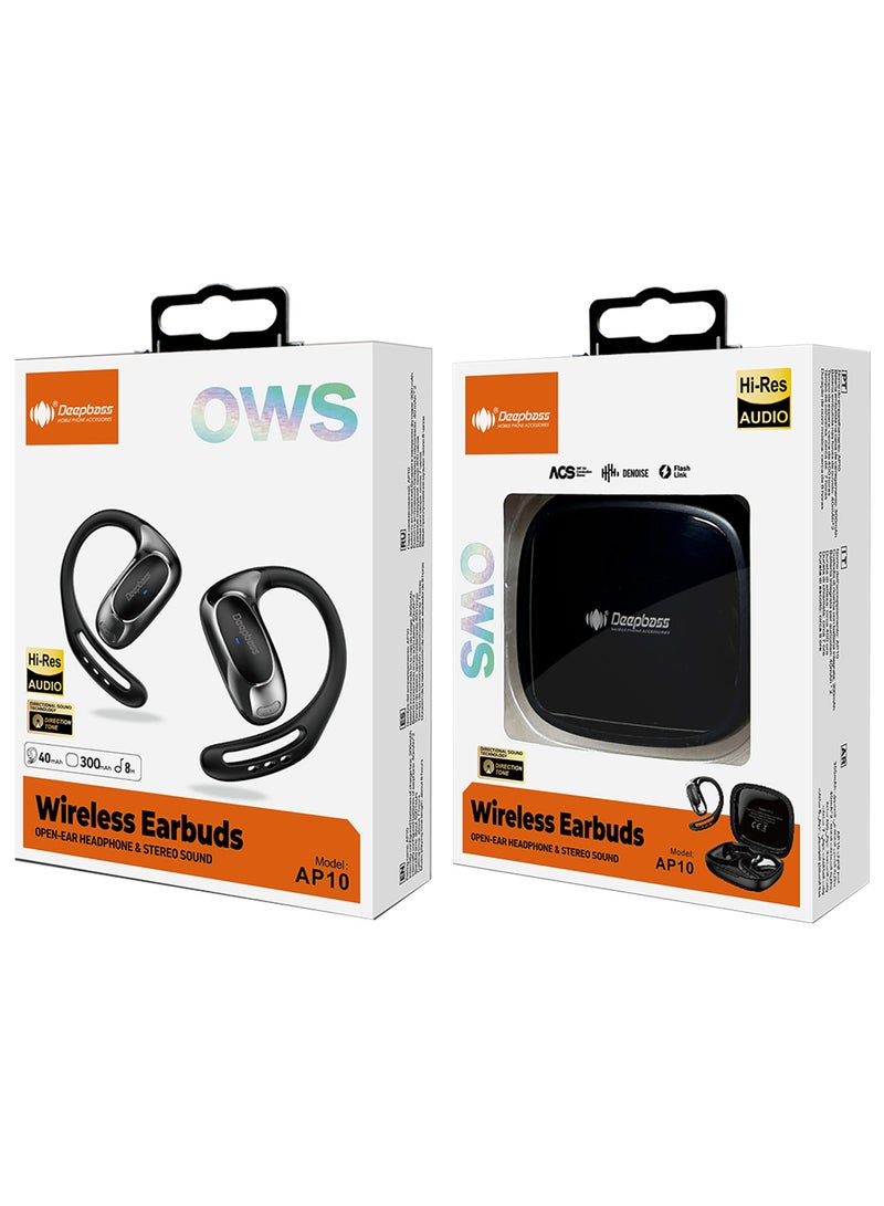 Deepbass AP10 OWS سماعات أذن لاسلكية – صوت عالي الدقة، تصميم رياضي، وصوت ستيريو 40mAh مع علبة شحن 200mAh - أسود - Image 5