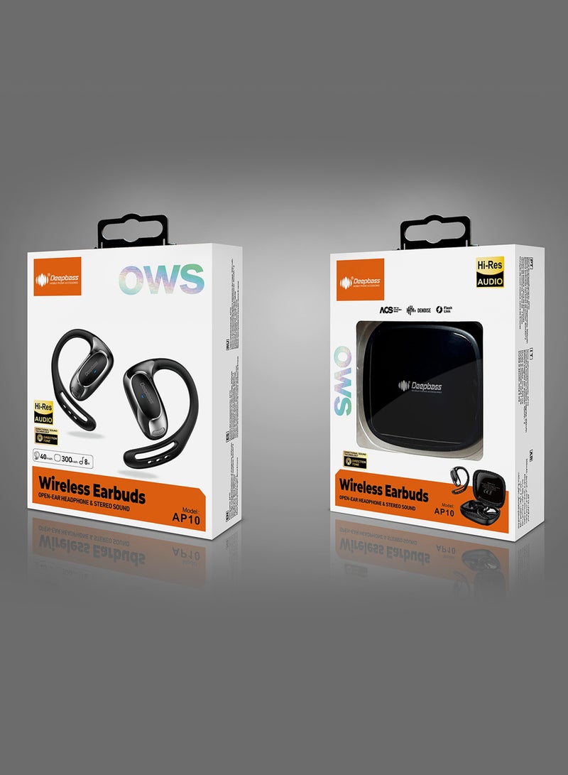 Deepbass AP10 OWS سماعات أذن لاسلكية – صوت عالي الدقة، تصميم رياضي، وصوت ستيريو 40mAh مع علبة شحن 200mAh - أسود - Image 4
