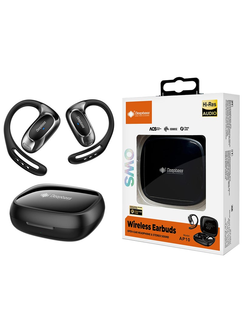Deepbass AP10 OWS سماعات أذن لاسلكية – صوت عالي الدقة، تصميم رياضي، وصوت ستيريو 40mAh مع علبة شحن 200mAh - أسود - Image 2