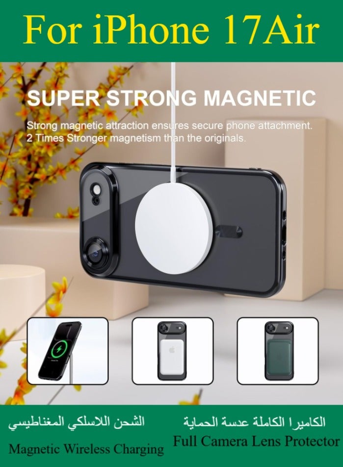 Dili Apple Black Case iPhone 17 Air  Magsafe Case Compatible with MagSafe [Never Yellowing] [Military Grade Drop Protection] Full Camera Lens Protector Plating Soft Clear Phone Case for Women and Men Cover - Image 4