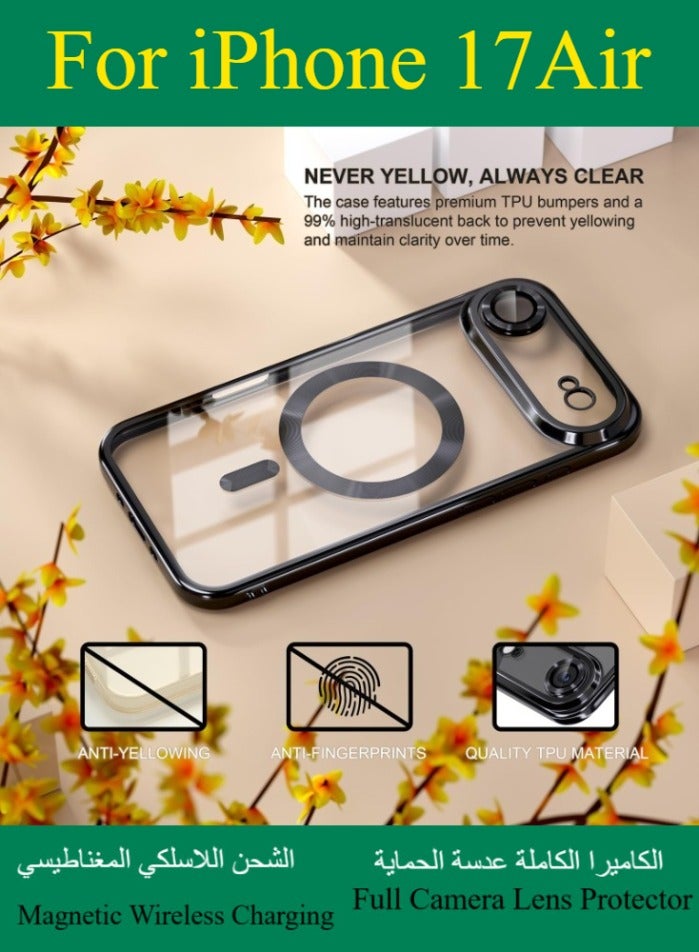 Dili Apple Black Case iPhone 17 Air  Magsafe Case Compatible with MagSafe [Never Yellowing] [Military Grade Drop Protection] Full Camera Lens Protector Plating Soft Clear Phone Case for Women and Men Cover - Image 2
