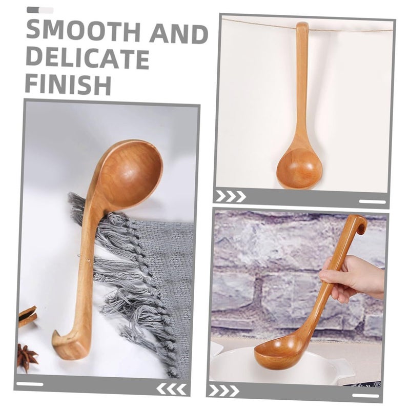 Large Wooden Soup Ladle Long Handle Natural Light Wood Kitchen Cooking Serving Spoon - Image 4