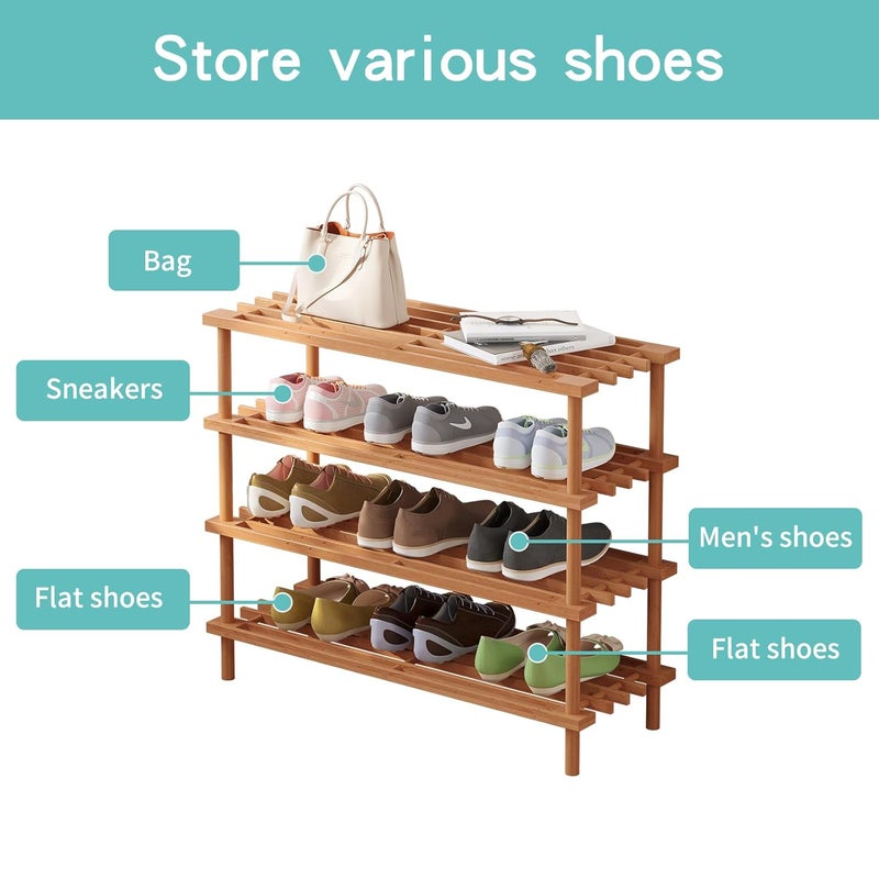HOME CUBE HOME CUBE 4 Tier Wooden Shoe Rack for Home Shoe Storage Multipurpose Storage Shelves Shoe Stand for Chappal Slipper Sneakers Footwear Space Saving Portable Shoe Rack Kitchen Storage Rack - SR-05 - Image 5