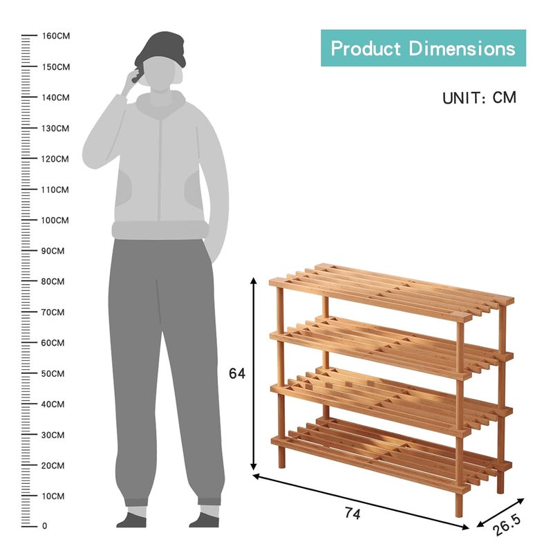 HOME CUBE HOME CUBE 4 Tier Wooden Shoe Rack for Home Shoe Storage Multipurpose Storage Shelves Shoe Stand for Chappal Slipper Sneakers Footwear Space Saving Portable Shoe Rack Kitchen Storage Rack - SR-05 - Image 2