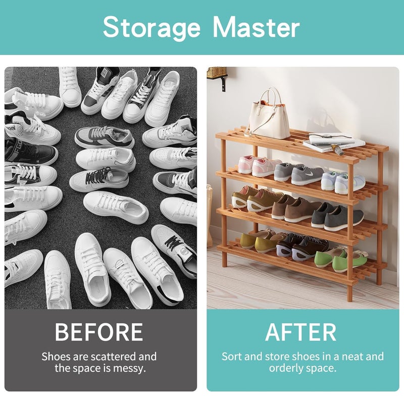 HOME CUBE HOME CUBE 4 Tier Wooden Shoe Rack for Home Shoe Storage Multipurpose Storage Shelves Shoe Stand for Chappal Slipper Sneakers Footwear Space Saving Portable Shoe Rack Kitchen Storage Rack - SR-05 - Image 4