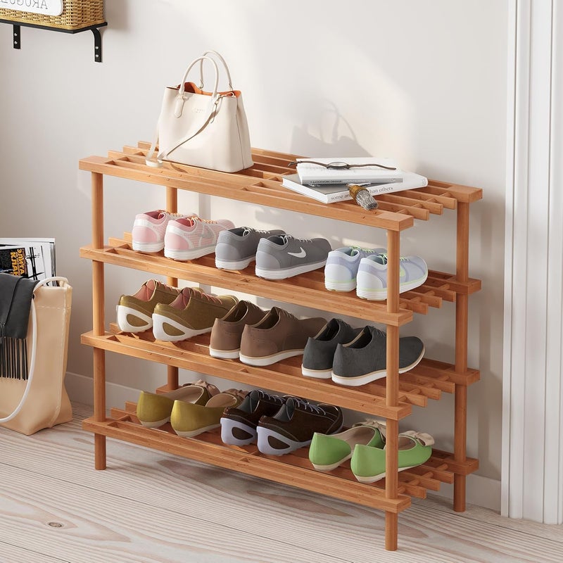 HOME CUBE HOME CUBE 4 Tier Wooden Shoe Rack for Home Shoe Storage Multipurpose Storage Shelves Shoe Stand for Chappal Slipper Sneakers Footwear Space Saving Portable Shoe Rack Kitchen Storage Rack - SR-05 - Image 1