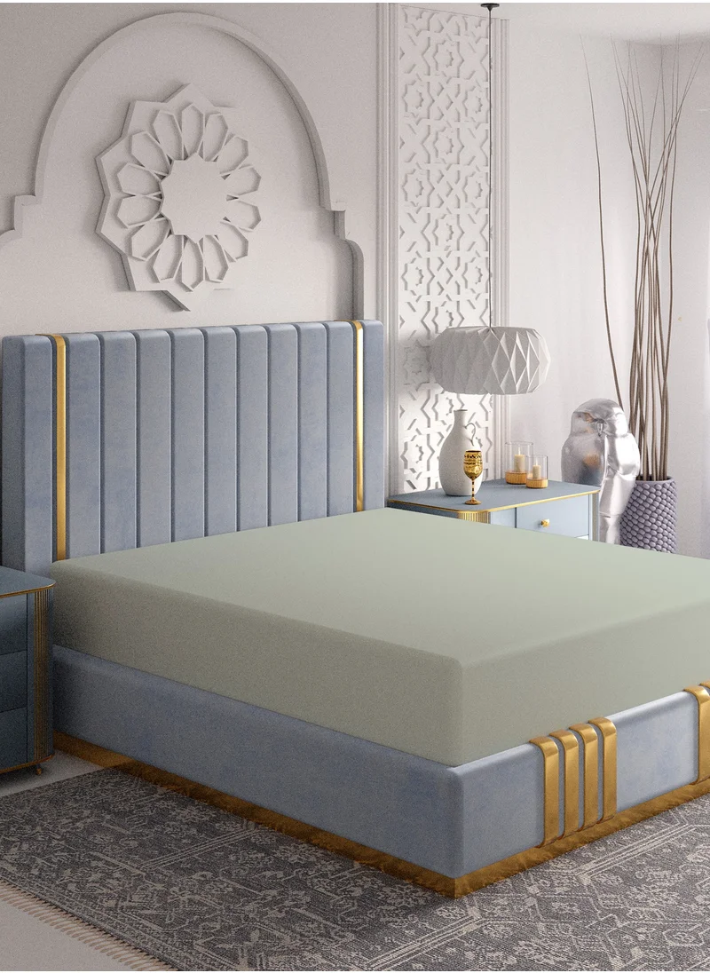 حس اللون Solid 1 Fitted Sheet Queen Egyptian Cotton Light Green 200x160cm