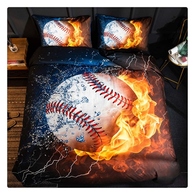 Homebed 3D Sports Baseball Bedding Set for Teen Boys,Duvet Cover Sets with Pillowcases,Twin Size 59â€x83â€,2PCS,1 Duvet Cover+1 Pillow sham - Image 1