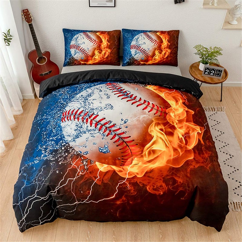 Homebed 3D Sports Baseball Bedding Set for Teen Boys,Duvet Cover Sets with Pillowcases,Twin Size 59â€x83â€,2PCS,1 Duvet Cover+1 Pillow sham - Image 2