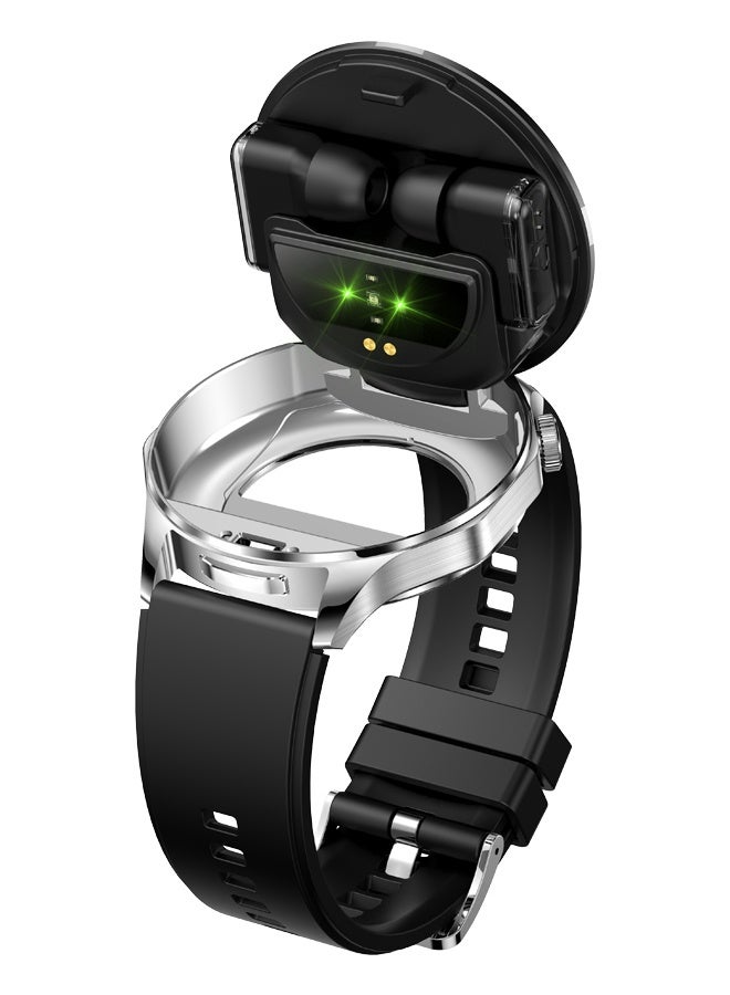 رولستيمي ساعة ذكية رياضية للرجال مقاومة للماء مع سماعة رأس لاسلكية مدمجة لمراقبة الصحة وضع متعدد الرياضات ، ومناسبة لعشاق الرياضة في الهواء الطلق (شريط أسود فضي) - Image 1