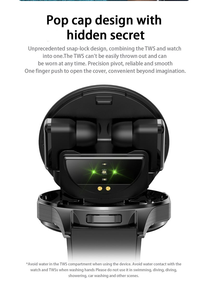 رولستيمي ساعة ذكية رياضية للرجال مقاومة للماء مع سماعة رأس لاسلكية مدمجة لمراقبة الصحة وضع متعدد الرياضات ، ومناسبة لعشاق الرياضة في الهواء الطلق (شريط أسود فضي) - Image 3