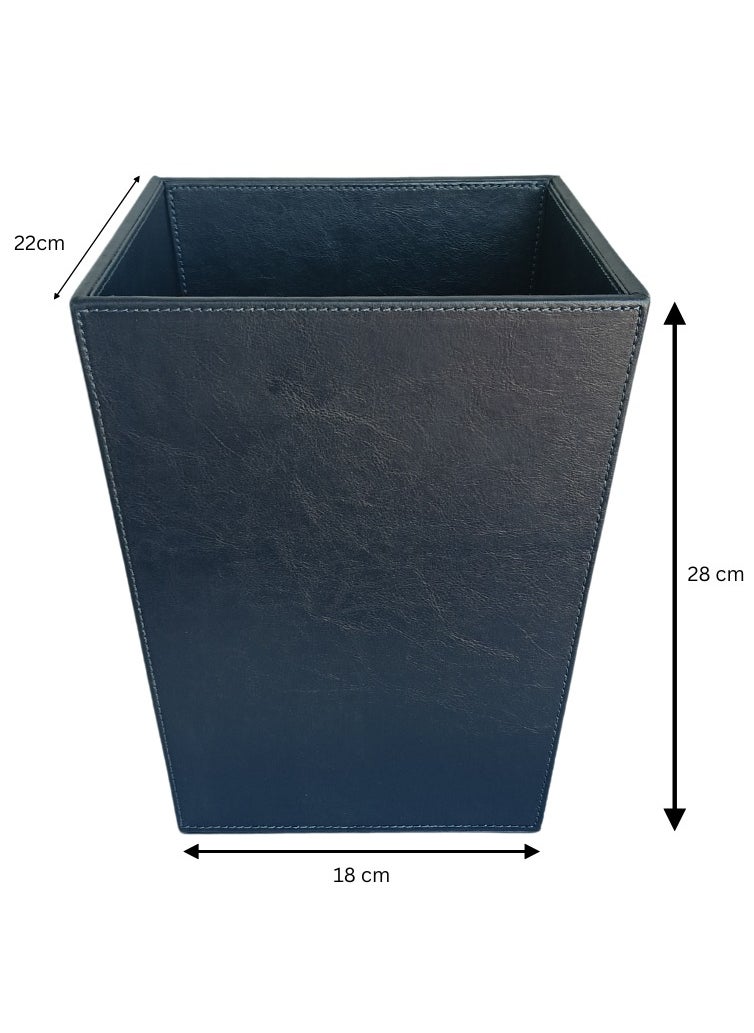 Pearl Coast International Pearl Coast Classic Leather Trash Cans Waste Paper Basket, Storage Bin for Bathroom, Kitchen, Office and High Class Hotel (BLUE) 28x18 cm  - Image 3